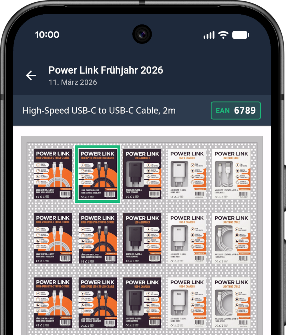 RackTag App – Planogramm mit hervorgehobener Position